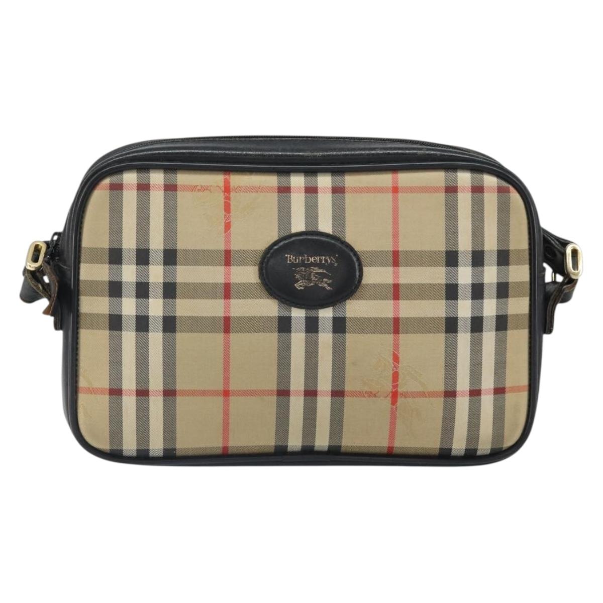 Burberrys Nova Check Shoulder Bag Canvas Beige Gold Auth 163922