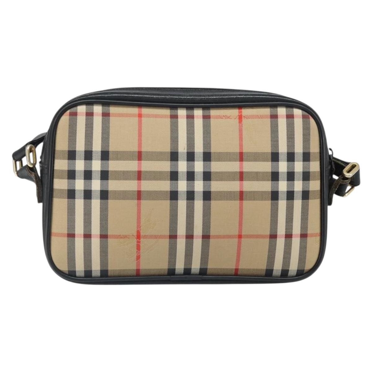 Burberrys Nova Check Shoulder Bag Canvas Beige Gold Auth 163922