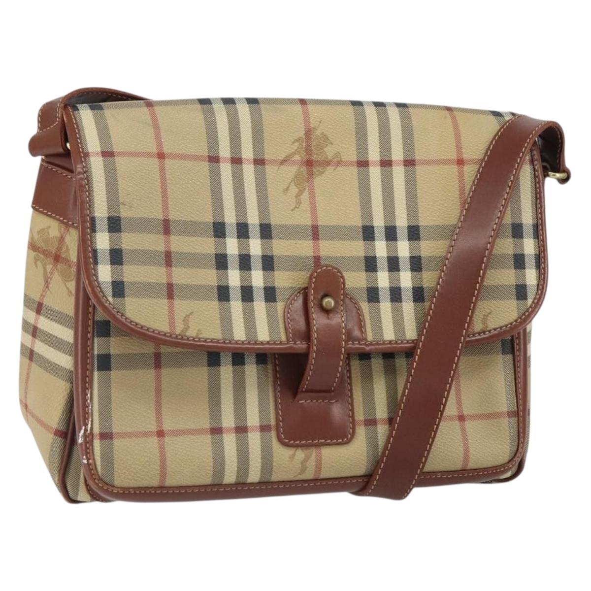BURBERRY Nova Check Shoulder Bag PVC Beige Gold Auth 163923