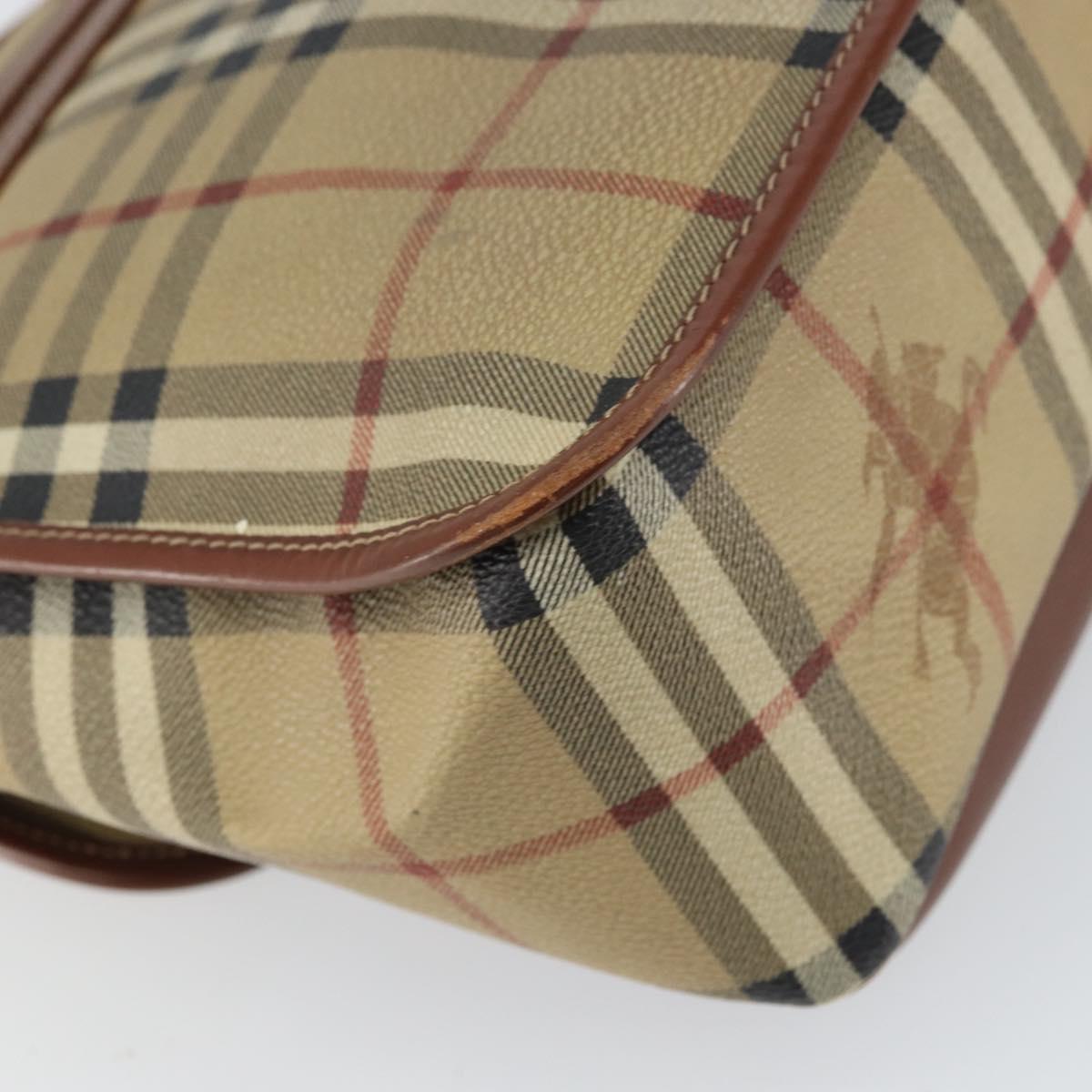 BURBERRY Nova Check Shoulder Bag PVC Beige Gold Auth 163923