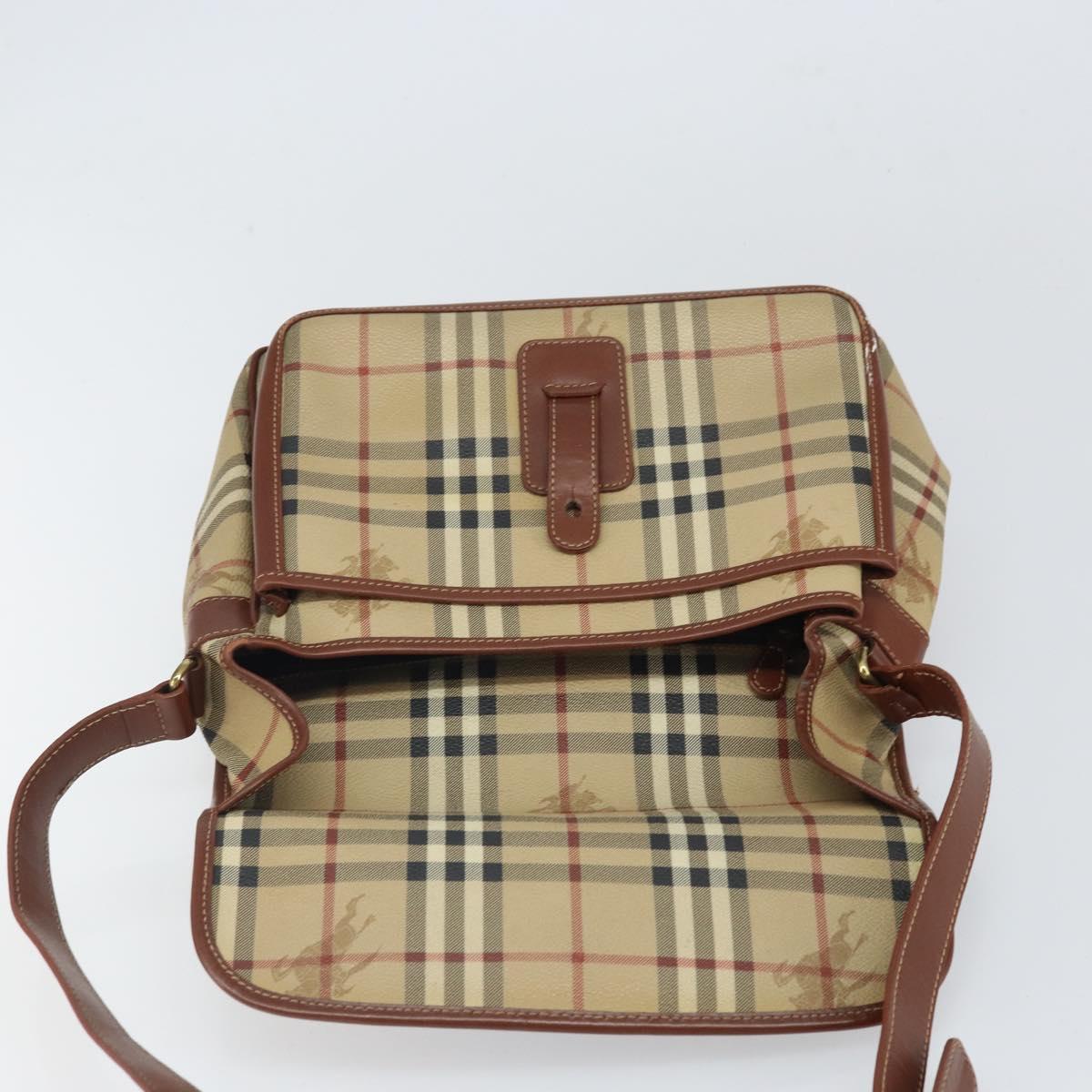 BURBERRY Nova Check Shoulder Bag PVC Beige Gold Auth 163923