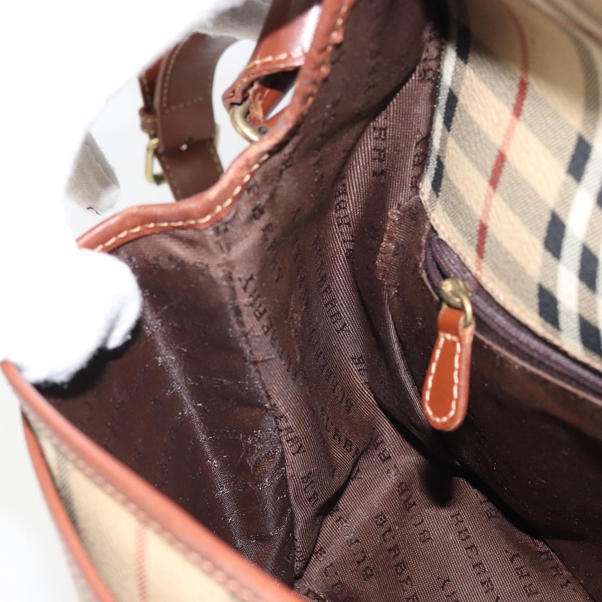 BURBERRY Nova Check Shoulder Bag PVC Beige Gold Auth 163923