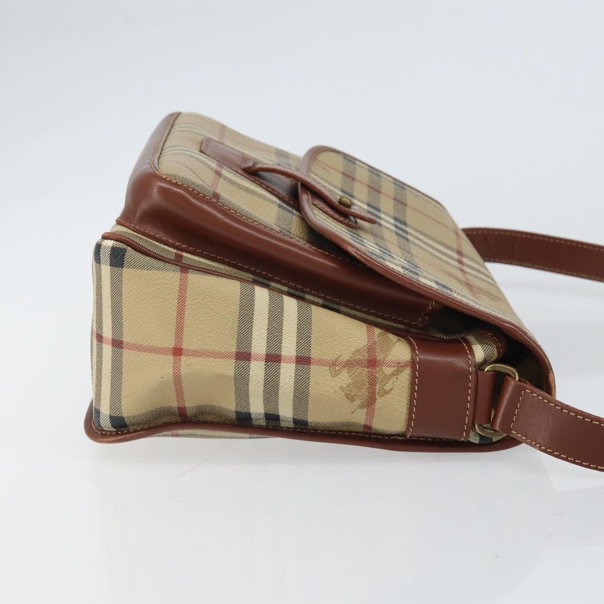 BURBERRY Nova Check Shoulder Bag PVC Beige Gold Auth 163923