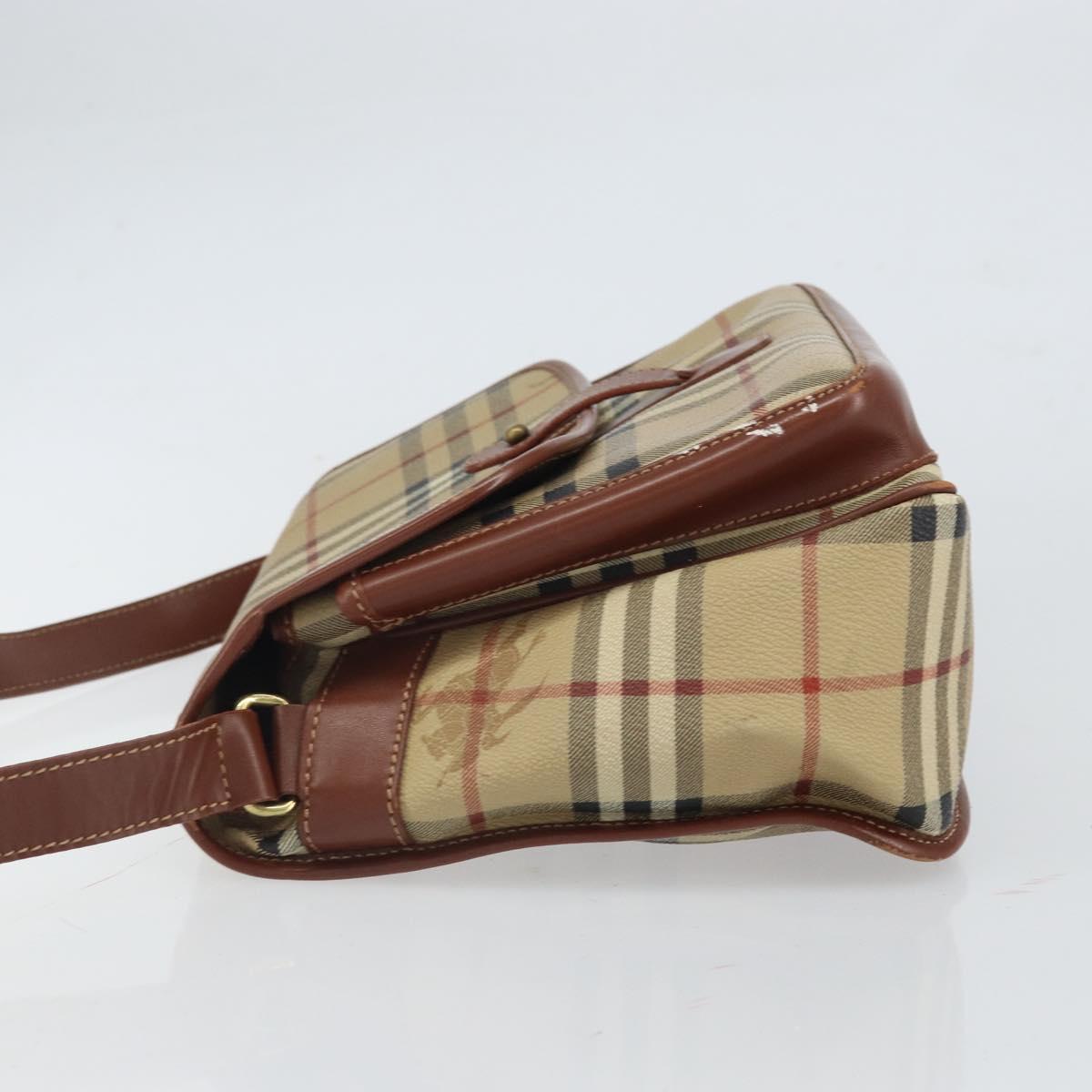 BURBERRY Nova Check Shoulder Bag PVC Beige Gold Auth 163923