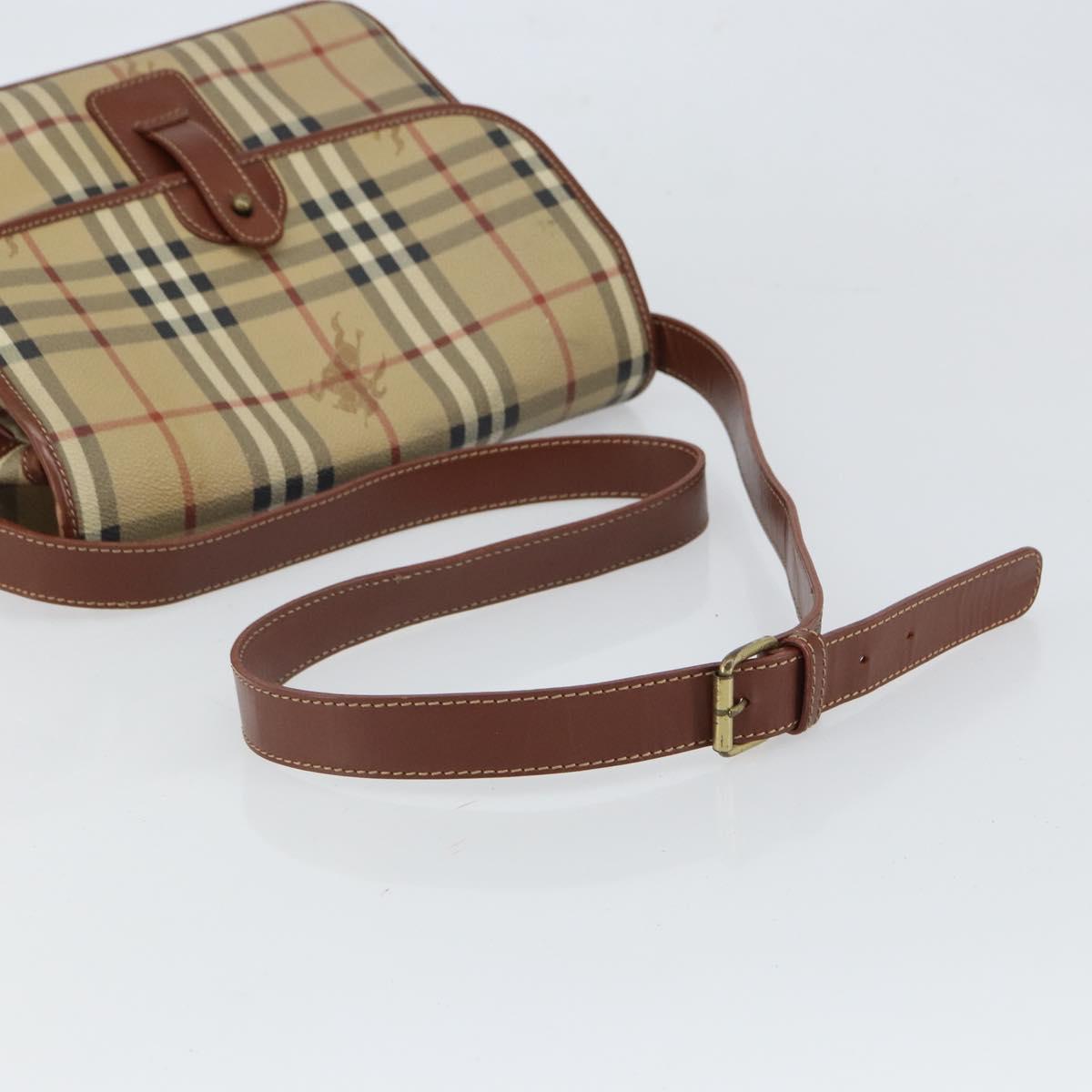 BURBERRY Nova Check Shoulder Bag PVC Beige Gold Auth 163923