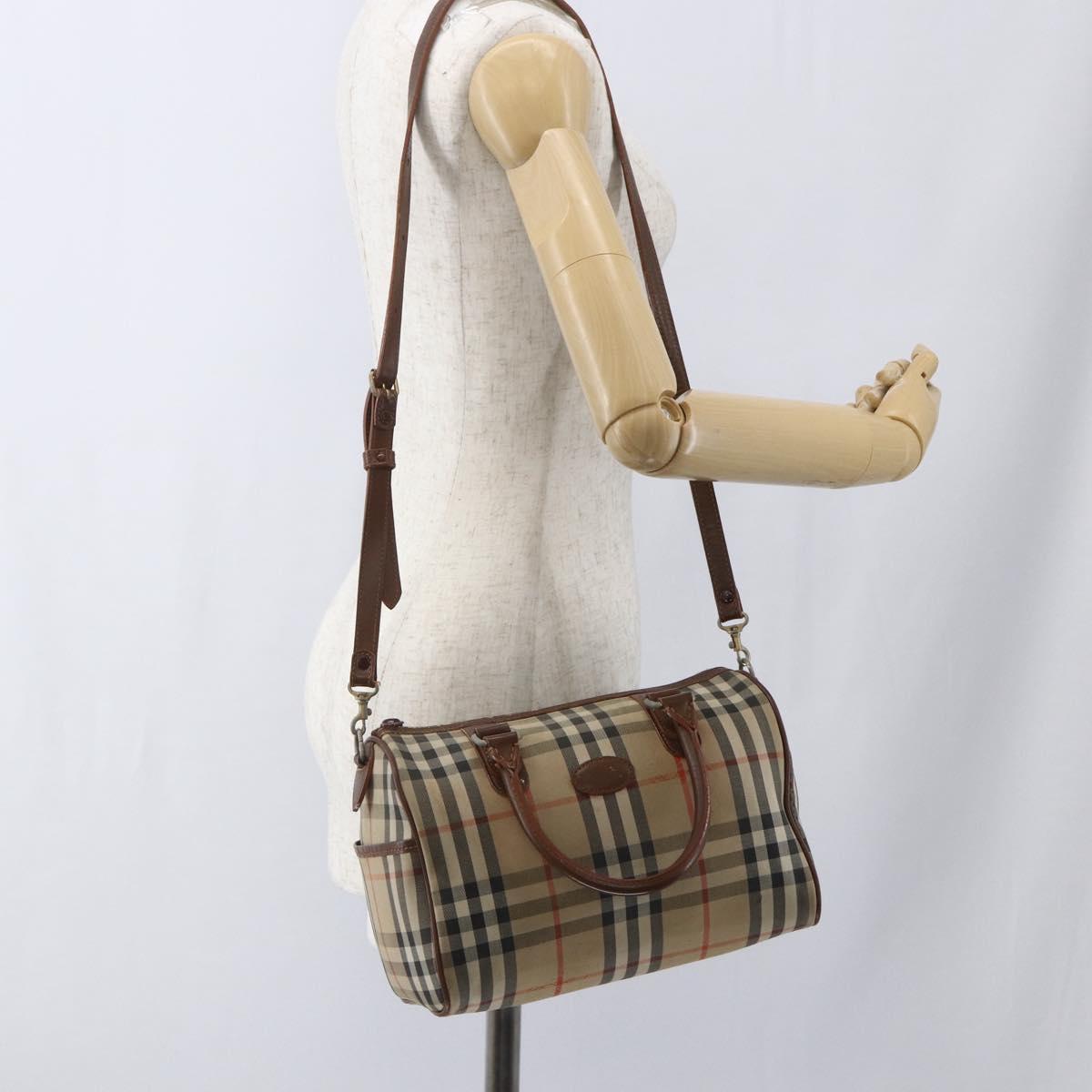 Burberrys Nova Check Hand Bag 2way Beige Silver Auth 163930