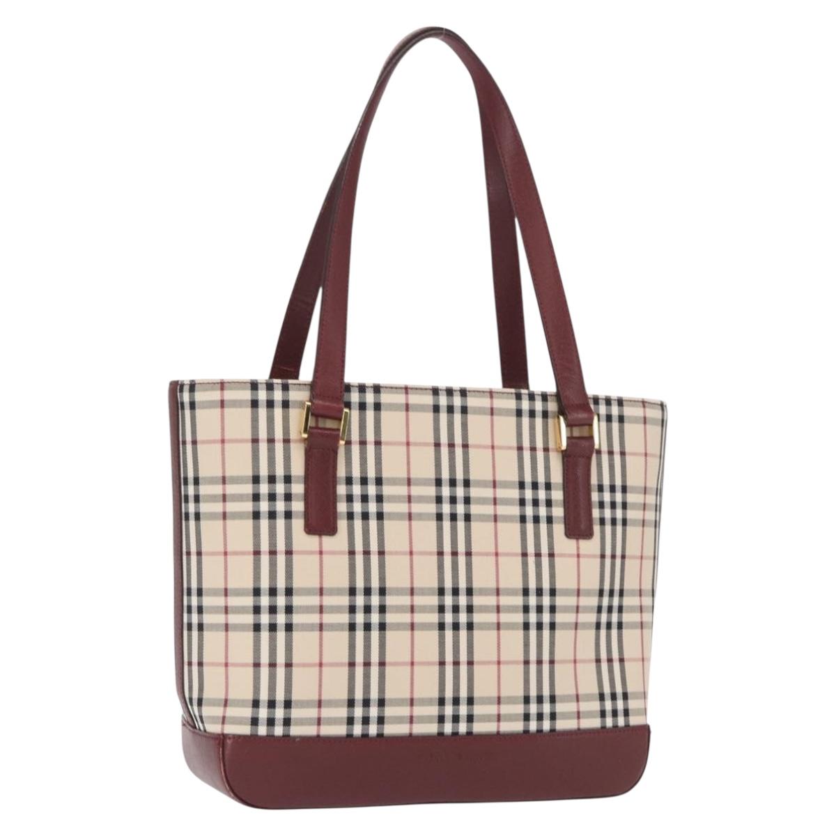BURBERRY Nova Check Tote Bag Canvas Beige Gold Auth 163932
