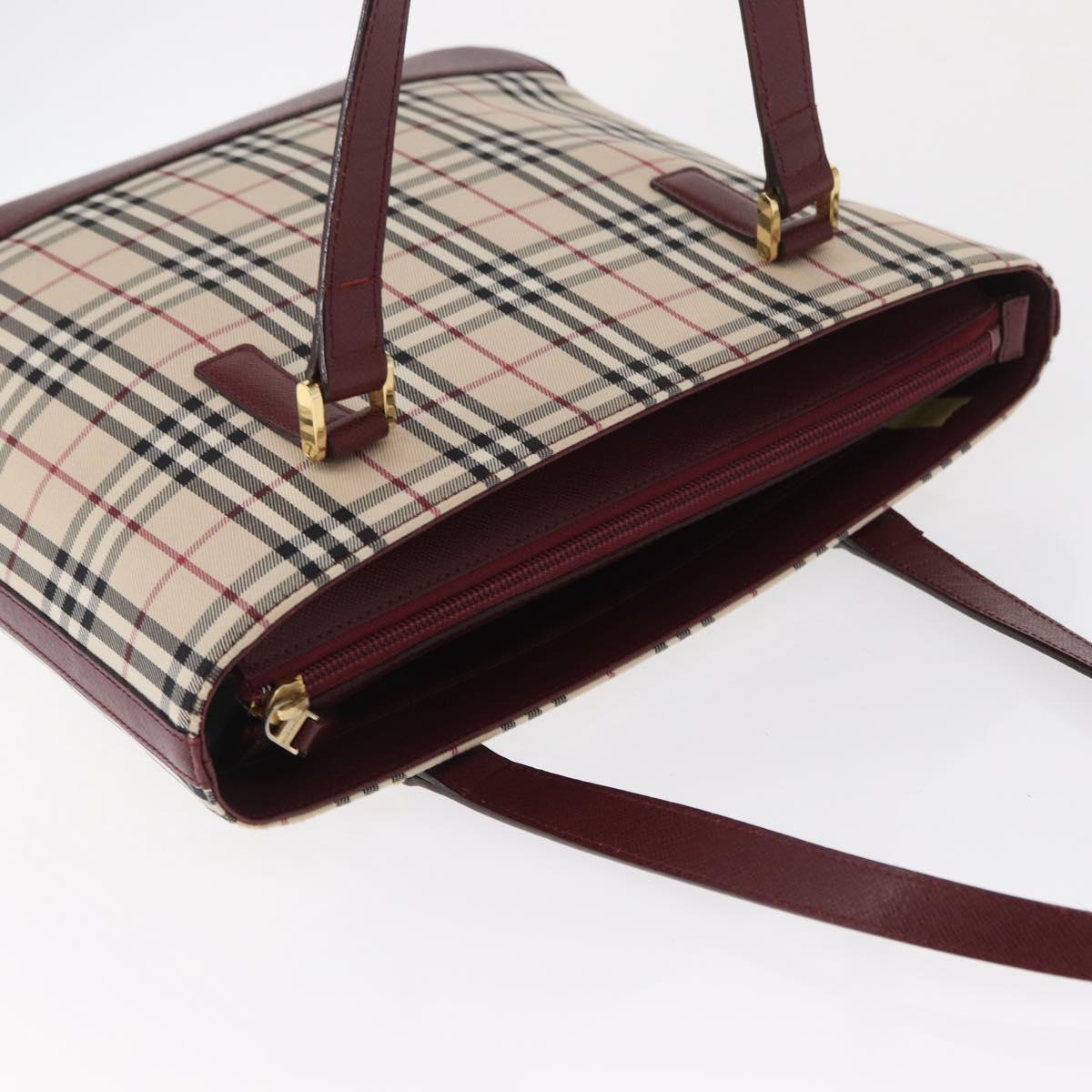 BURBERRY Nova Check Tote Bag Canvas Beige Gold Auth 163932