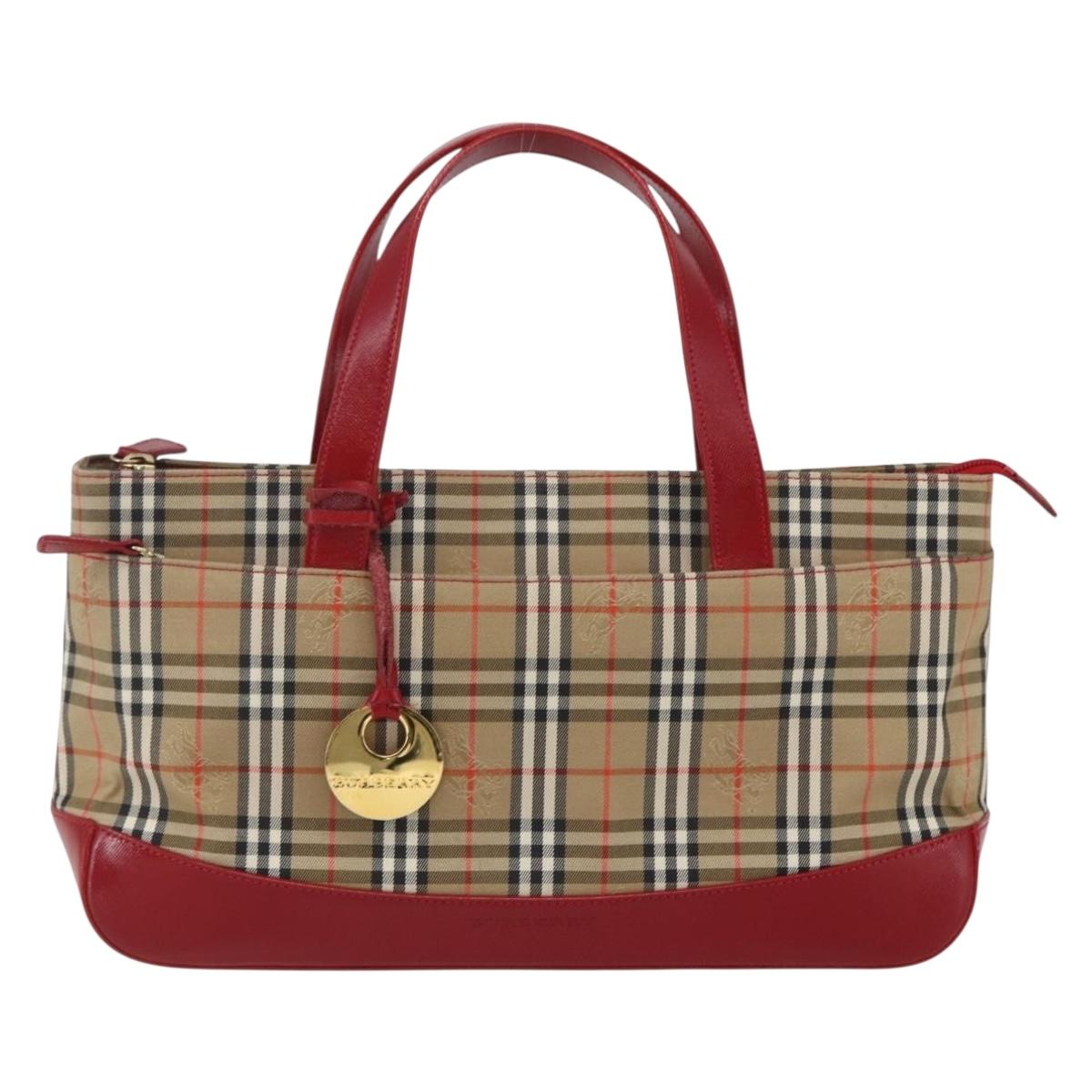 BURBERRY Nova Check Hand Bag Canvas Beige Gold Auth 163933