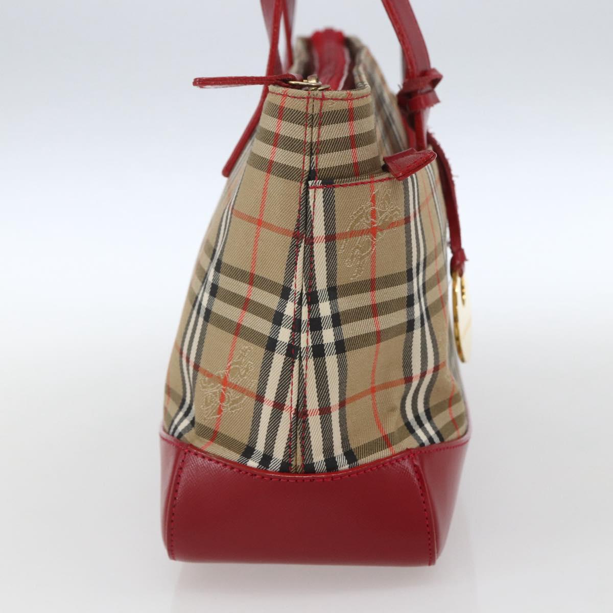 BURBERRY Nova Check Hand Bag Canvas Beige Gold Auth 163933