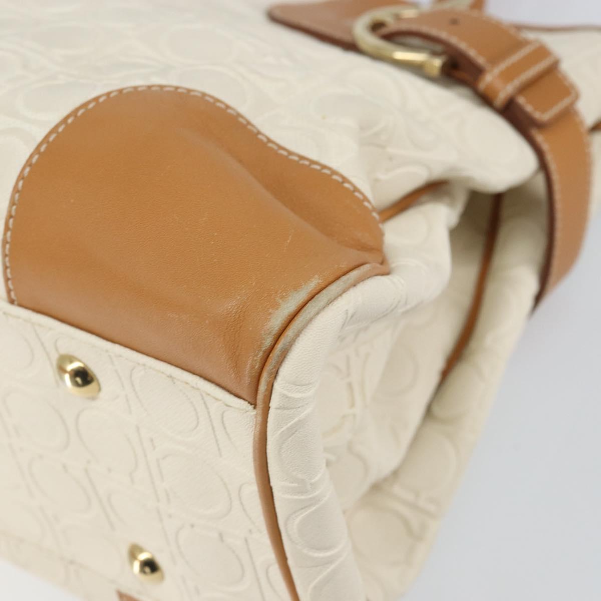 Salvatore Ferragamo Gancini Hand Bag Leather White Gold Auth 163937