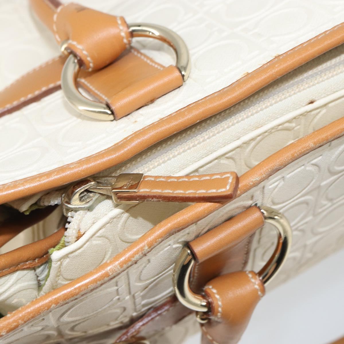 Salvatore Ferragamo Gancini Hand Bag Leather White Gold Auth 163937