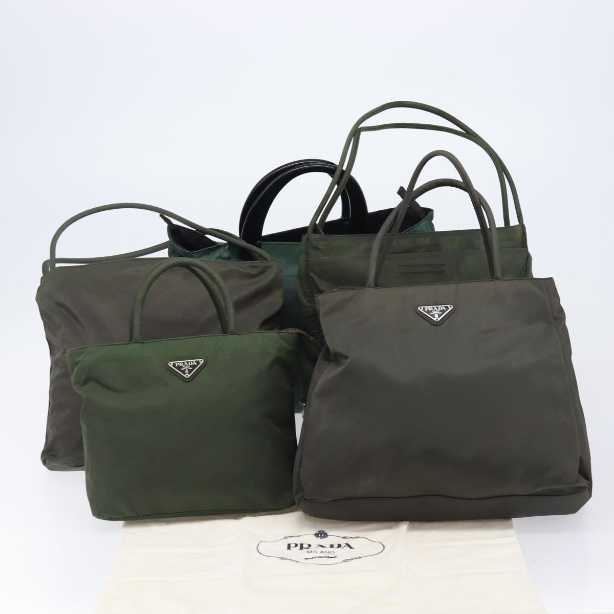 PRADA Hand Bag Nylon 5 Set Khaki Auth 163940