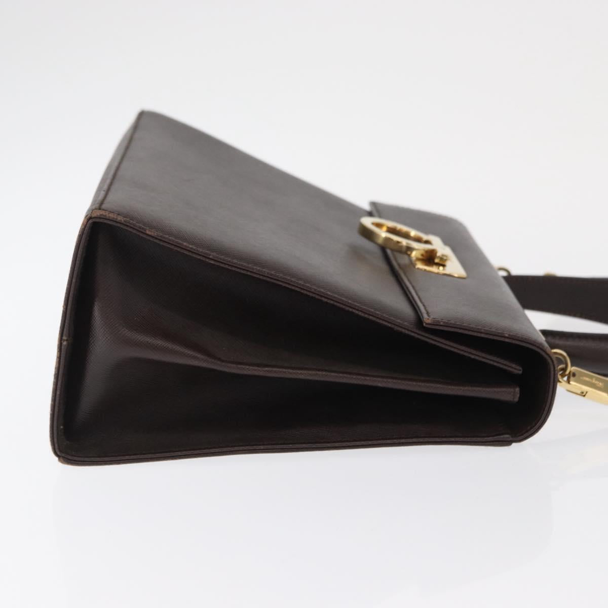 Salvatore Ferragamo Gancini Hand Bag Leather 2way Brown Gold Auth 163945