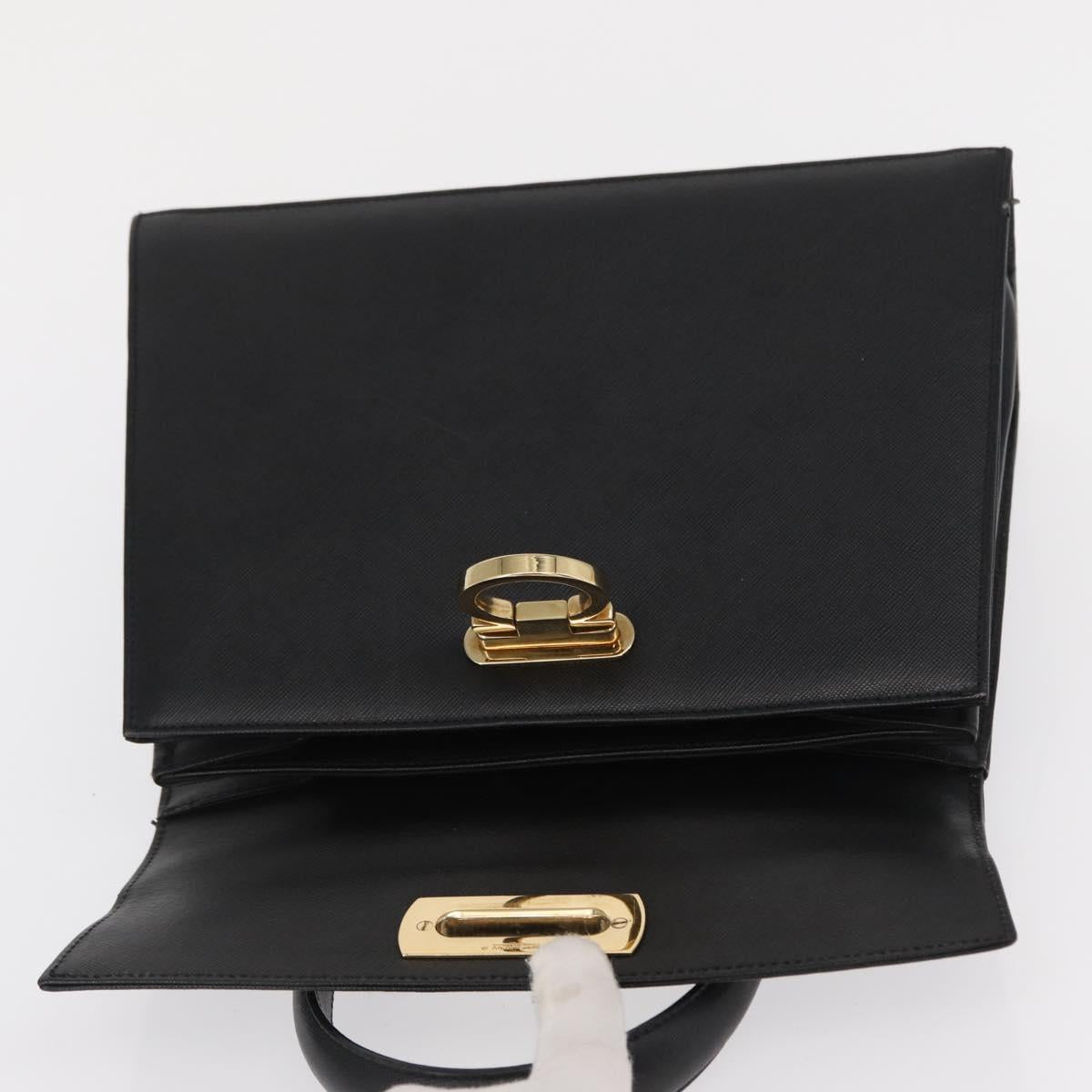 Salvatore Ferragamo Gancini Hand Bag Leather Black Gold Auth 163946