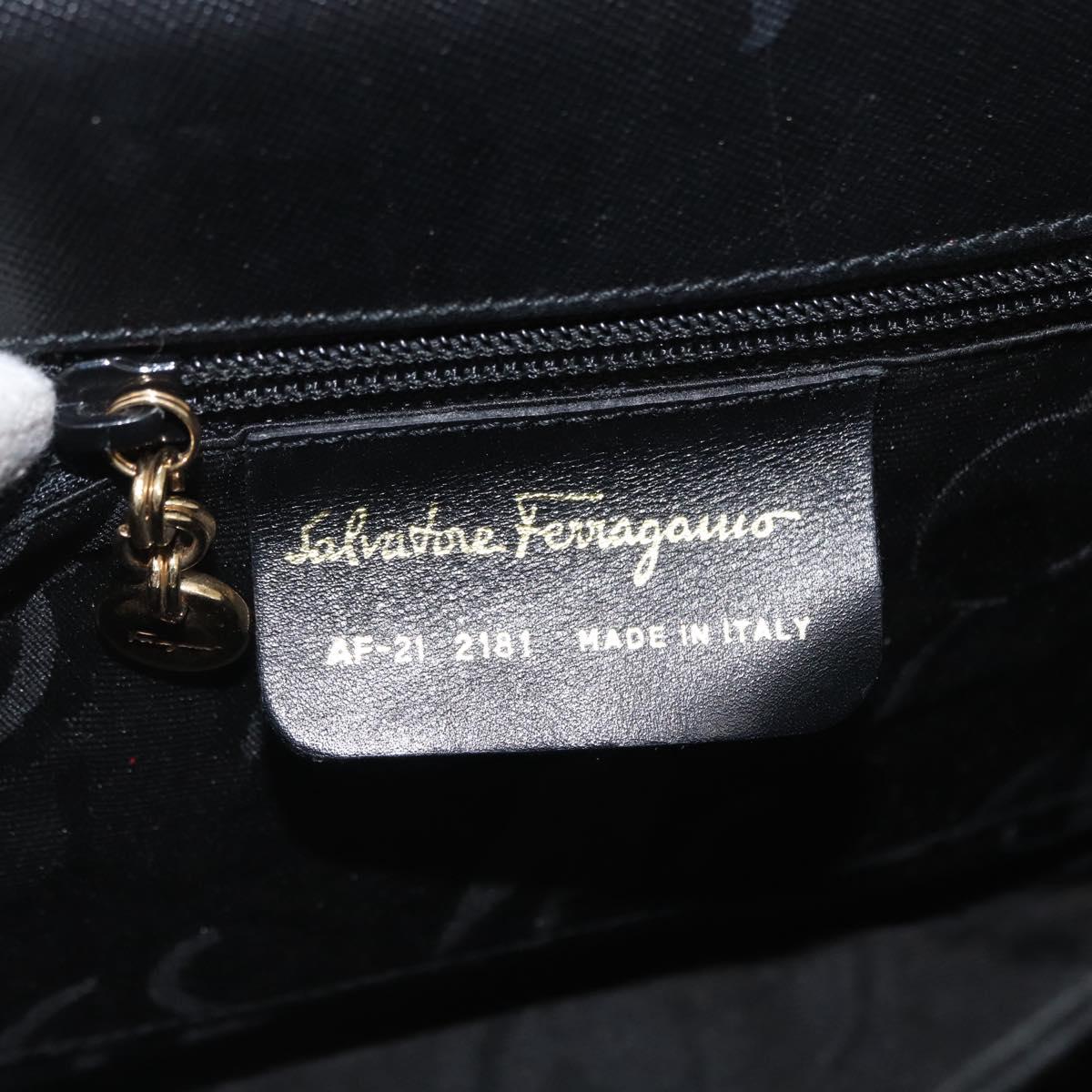 Salvatore Ferragamo Gancini Hand Bag Leather Black Gold Auth 163946