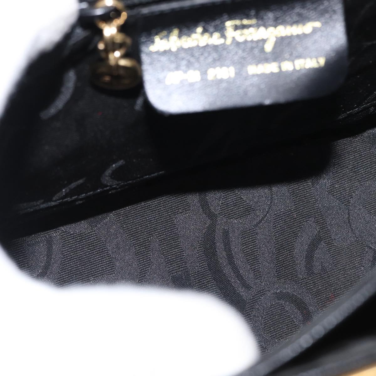 Salvatore Ferragamo Gancini Hand Bag Leather Black Gold Auth 163946