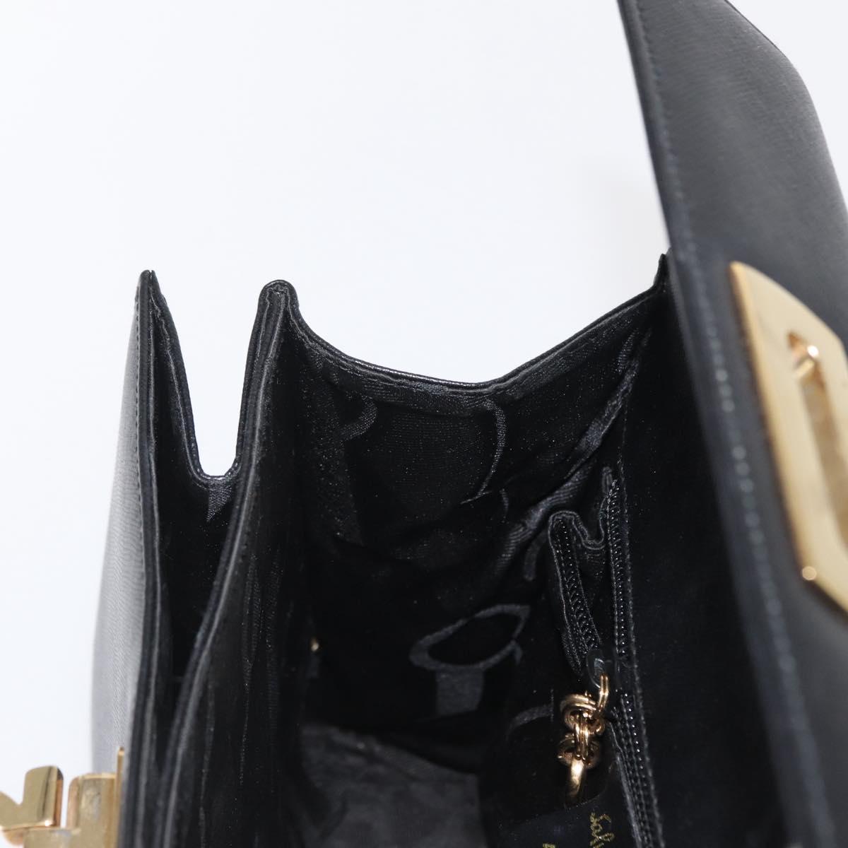 Salvatore Ferragamo Gancini Hand Bag Leather Black Gold Auth 163946