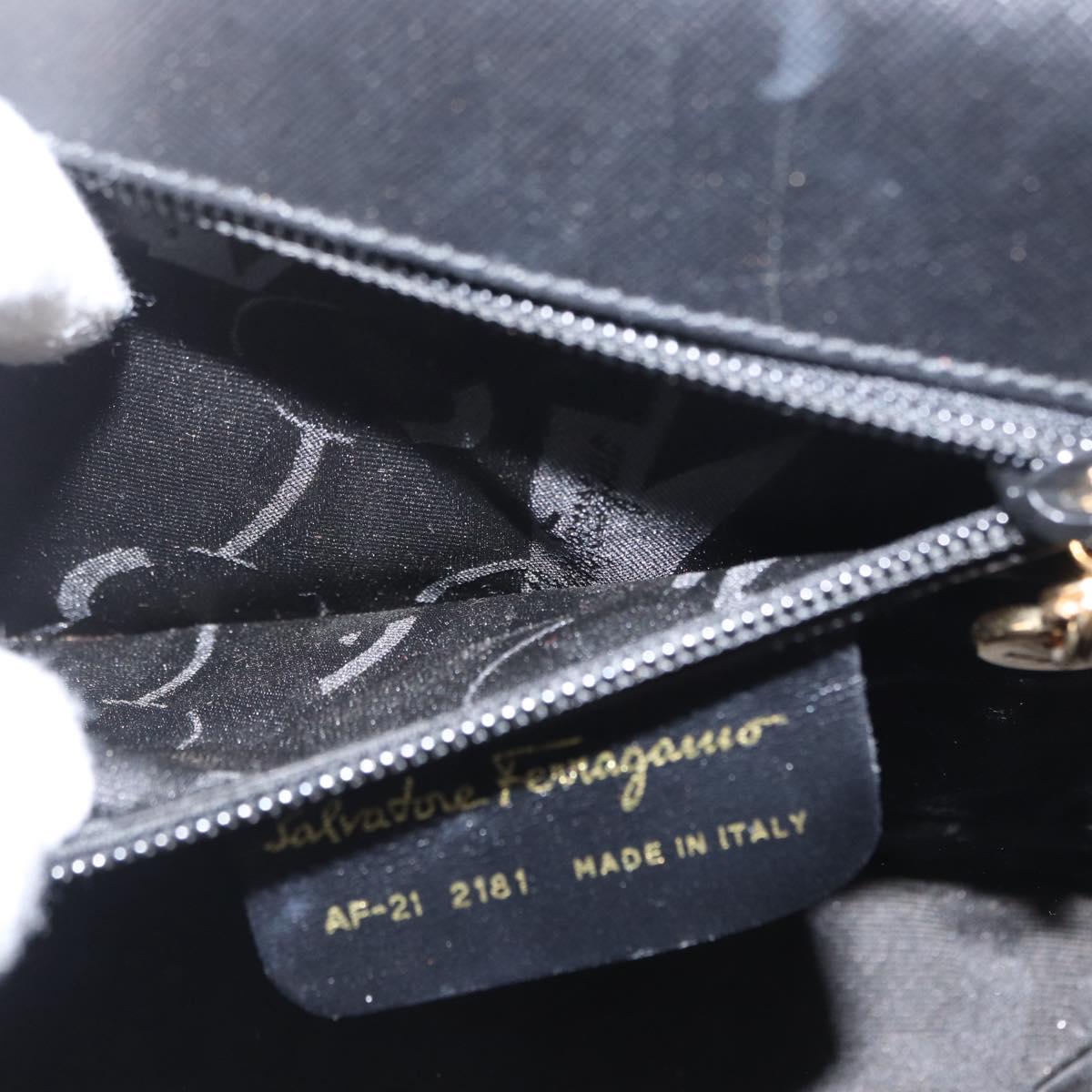 Salvatore Ferragamo Gancini Hand Bag Leather Black Gold Auth 163946