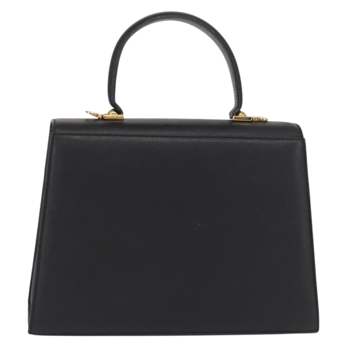 Salvatore Ferragamo Gancini Hand Bag Leather Black Gold Auth 163946