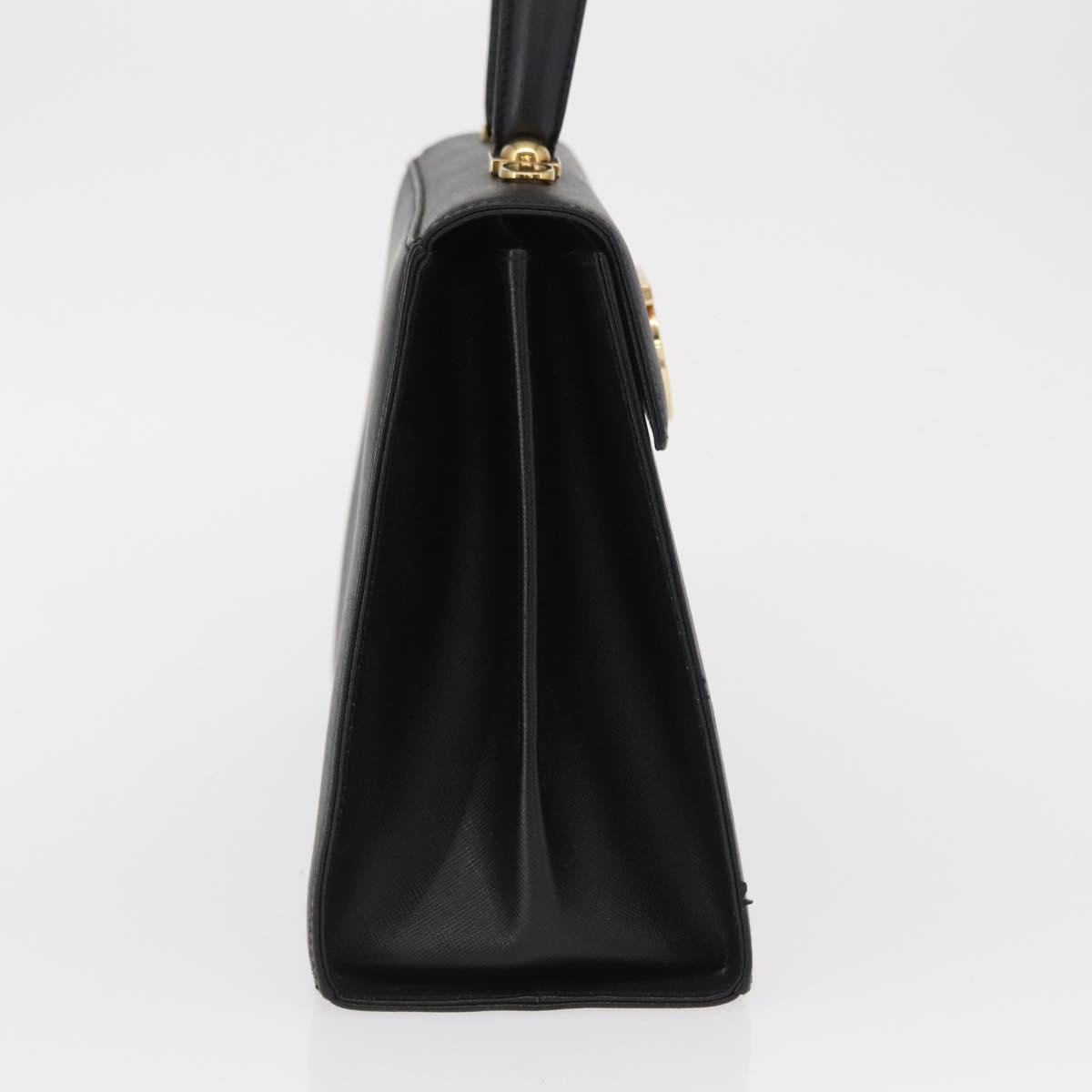 Salvatore Ferragamo Gancini Hand Bag Leather Black Gold Auth 163946