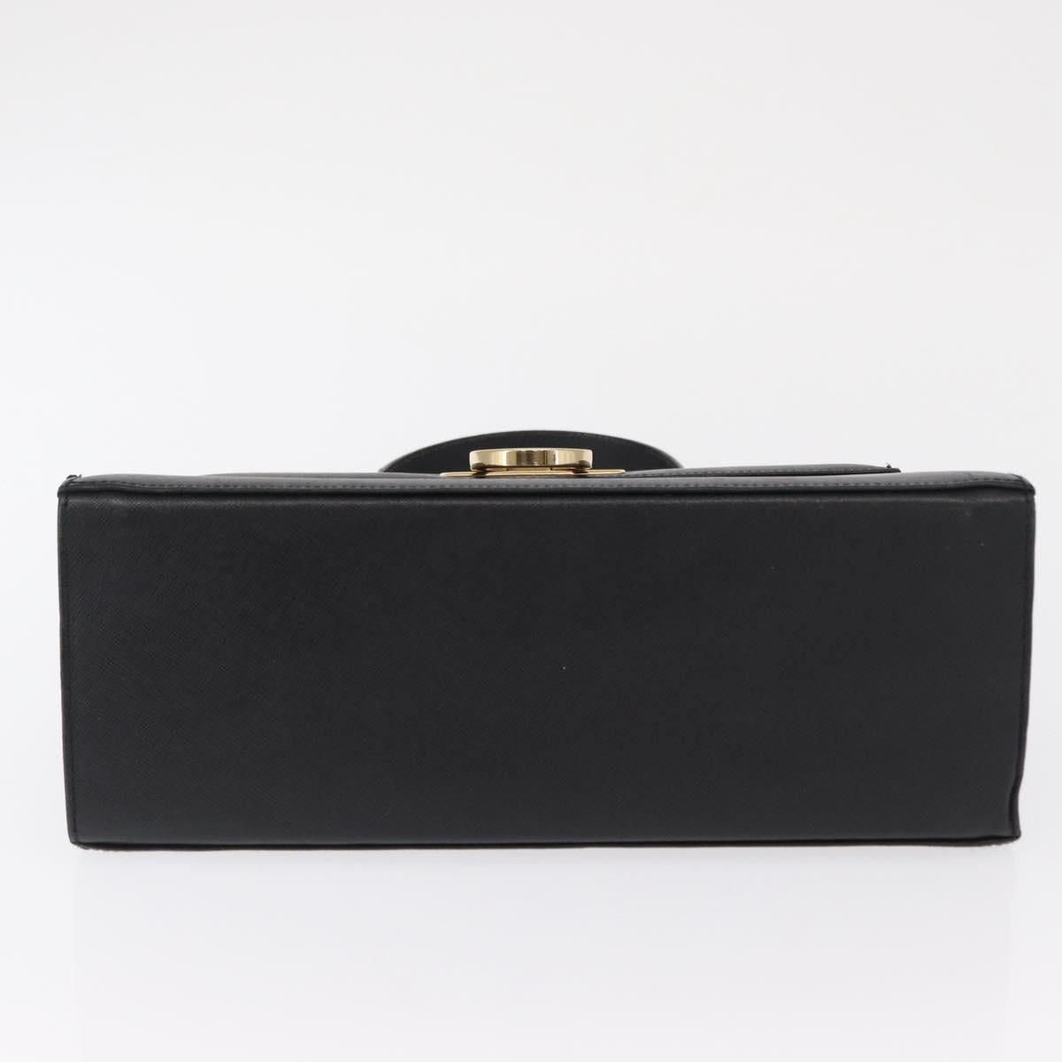 Salvatore Ferragamo Gancini Hand Bag Leather Black Gold Auth 163946