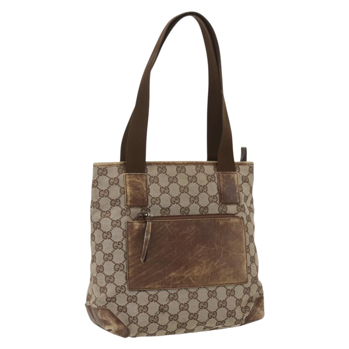 GUCCI GG Canvas Tote Bag Beige Silver 28893 Auth 163948