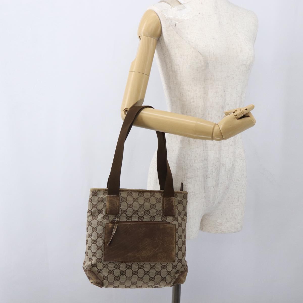 GUCCI GG Canvas Tote Bag Beige Silver 28893 Auth 163948