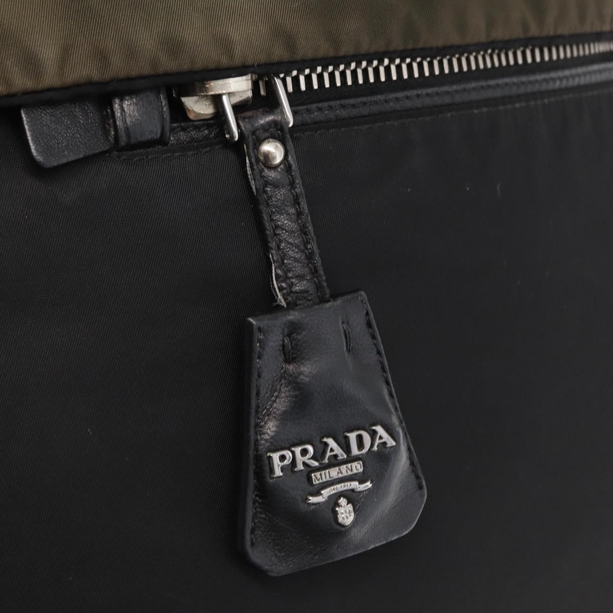 PRADA Hand Bag Nylon 2way Khaki Silver Auth 163952