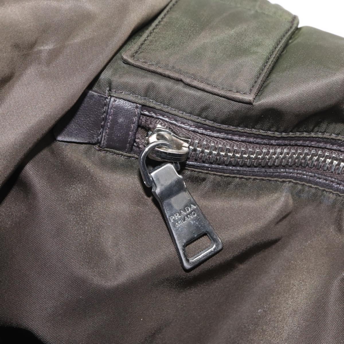 PRADA Hand Bag Nylon 2way Khaki Silver Auth 163952