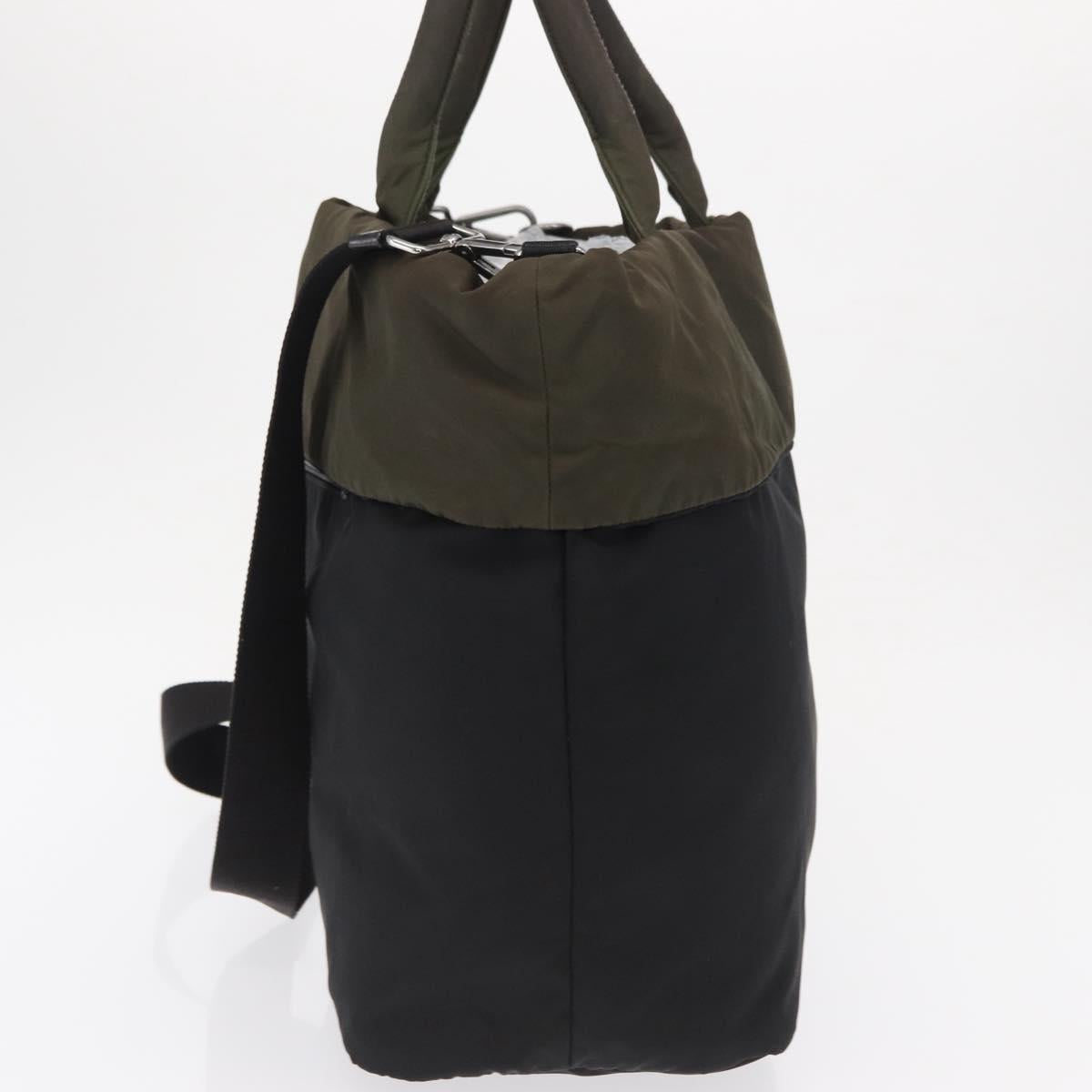 PRADA Hand Bag Nylon 2way Khaki Silver Auth 163952