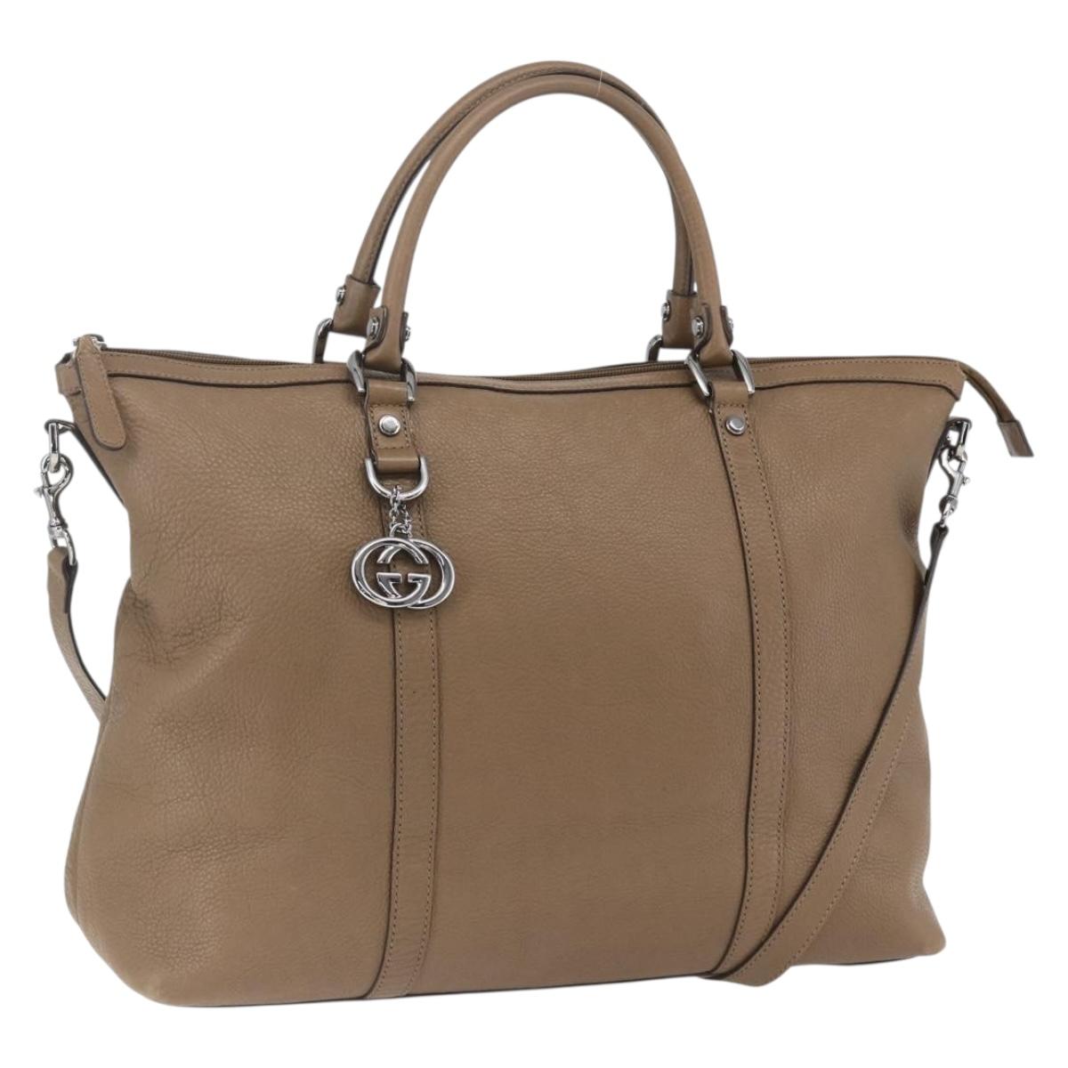 GUCCI Tote Bag Leather 2way Brown Silver 339550 Auth 163953