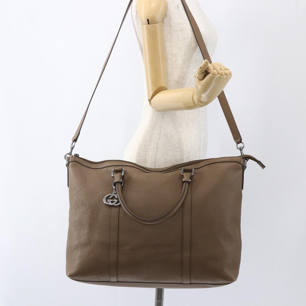 GUCCI Tote Bag Leather 2way Brown Silver 339550 Auth 163953