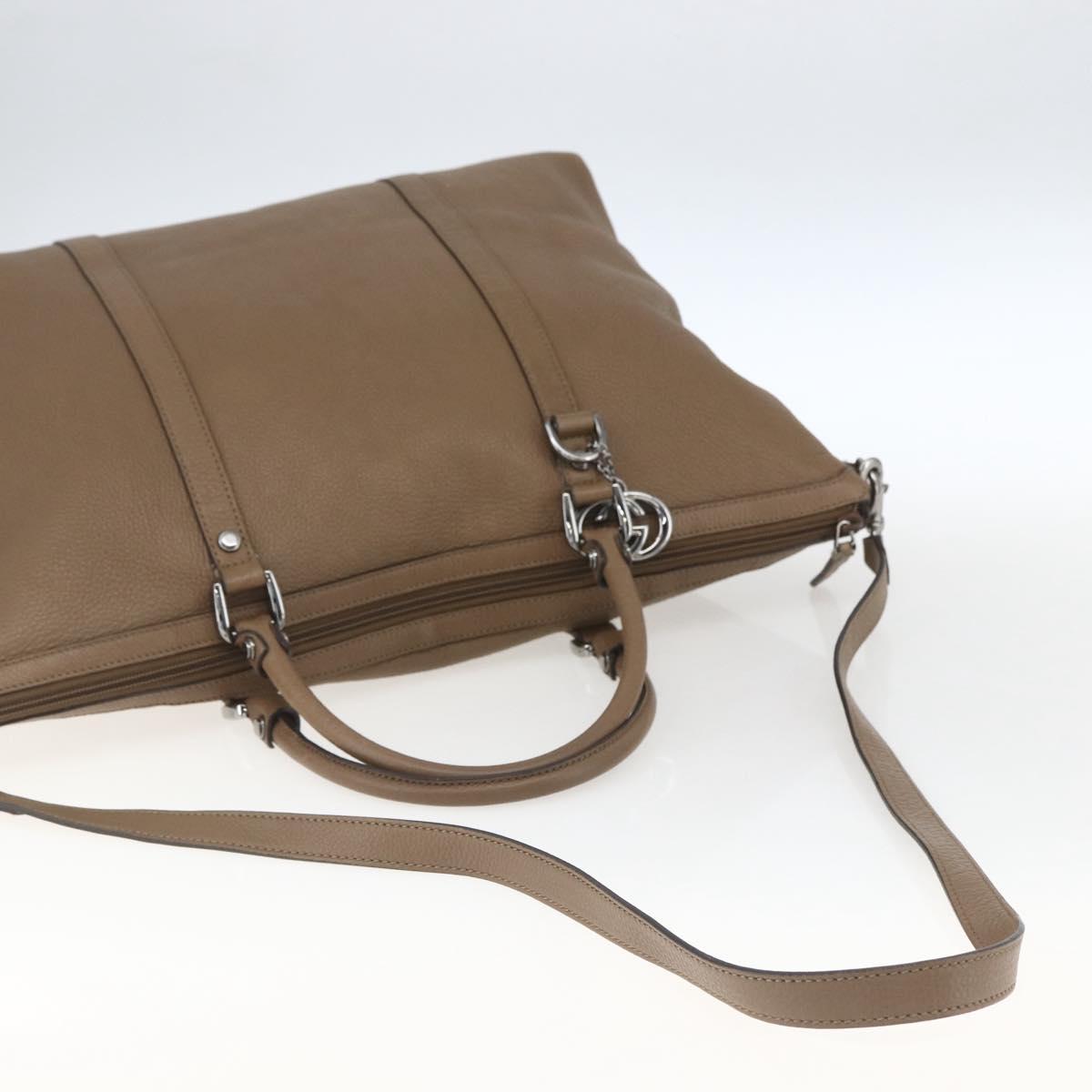 GUCCI Tote Bag Leather 2way Brown Silver 339550 Auth 163953