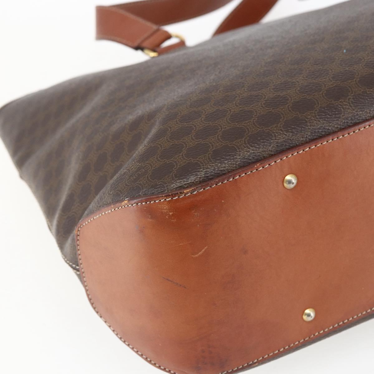CELINE Macadam Canvas Tote Bag PVC Leather Brown Gold Auth 163954