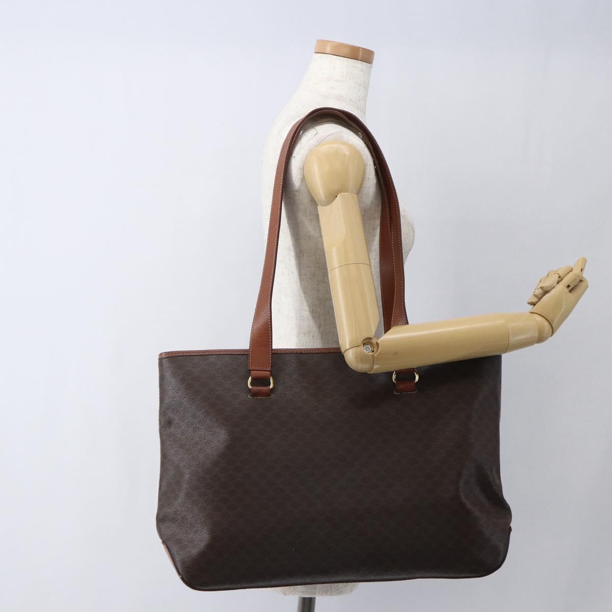 CELINE Macadam Canvas Tote Bag PVC Leather Brown Gold Auth 163954