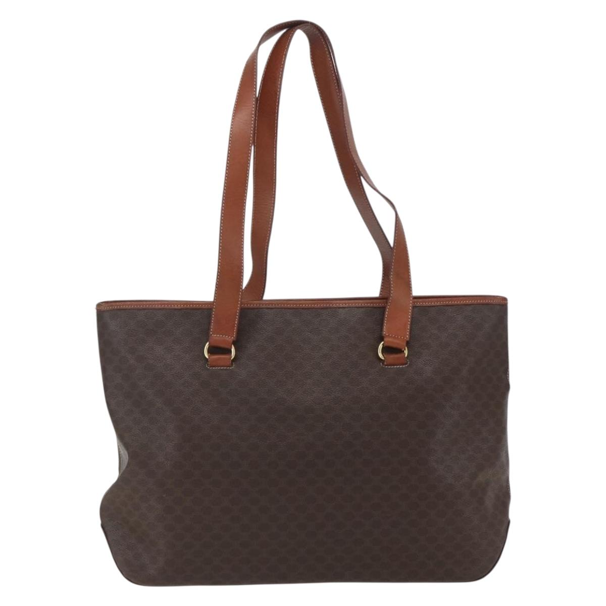 CELINE Macadam Canvas Tote Bag PVC Leather Brown Gold Auth 163954