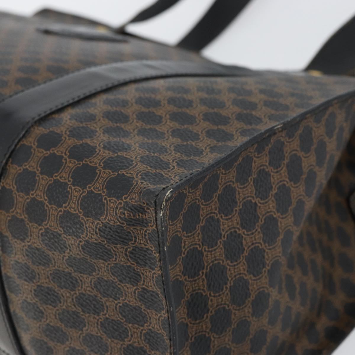 CELINE Macadam Canvas Tote Bag PVC Leather Black Gold Auth 163955