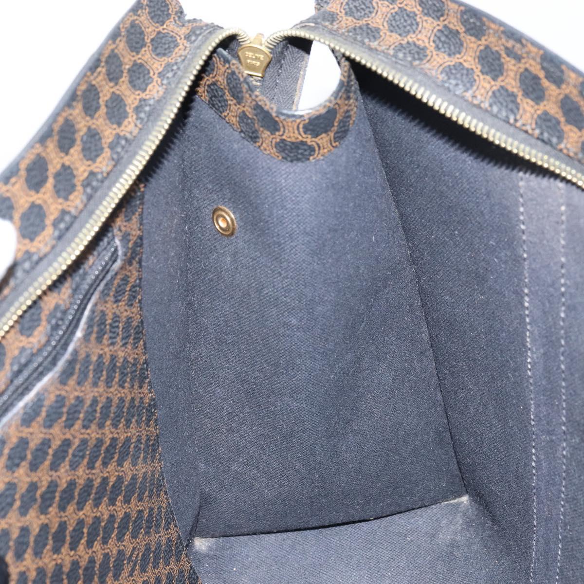 CELINE Macadam Canvas Tote Bag PVC Leather Black Gold Auth 163955