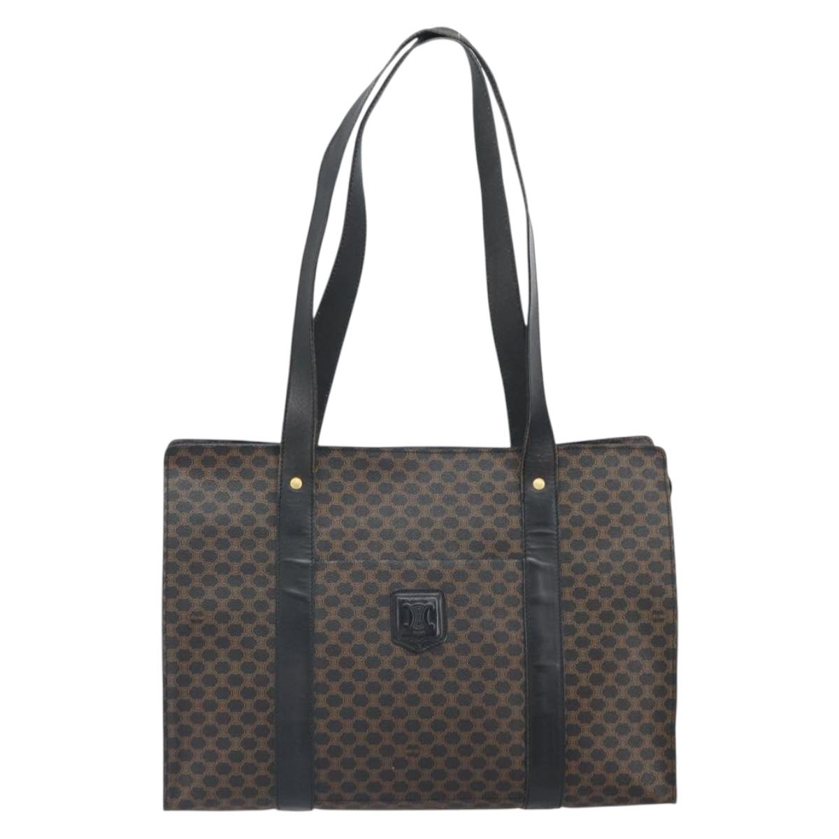 CELINE Macadam Canvas Tote Bag PVC Leather Black Gold Auth 163955