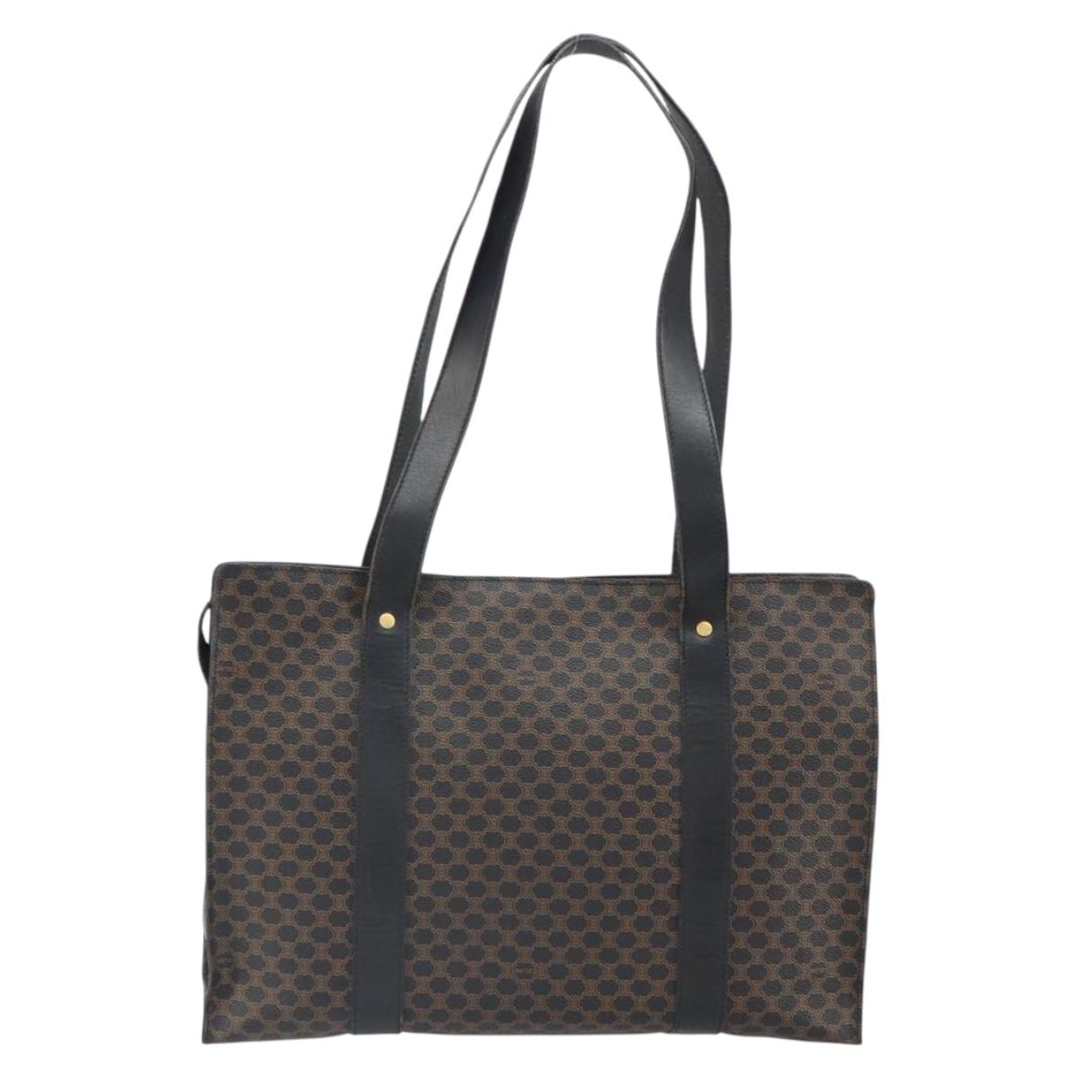 CELINE Macadam Canvas Tote Bag PVC Leather Black Gold Auth 163955