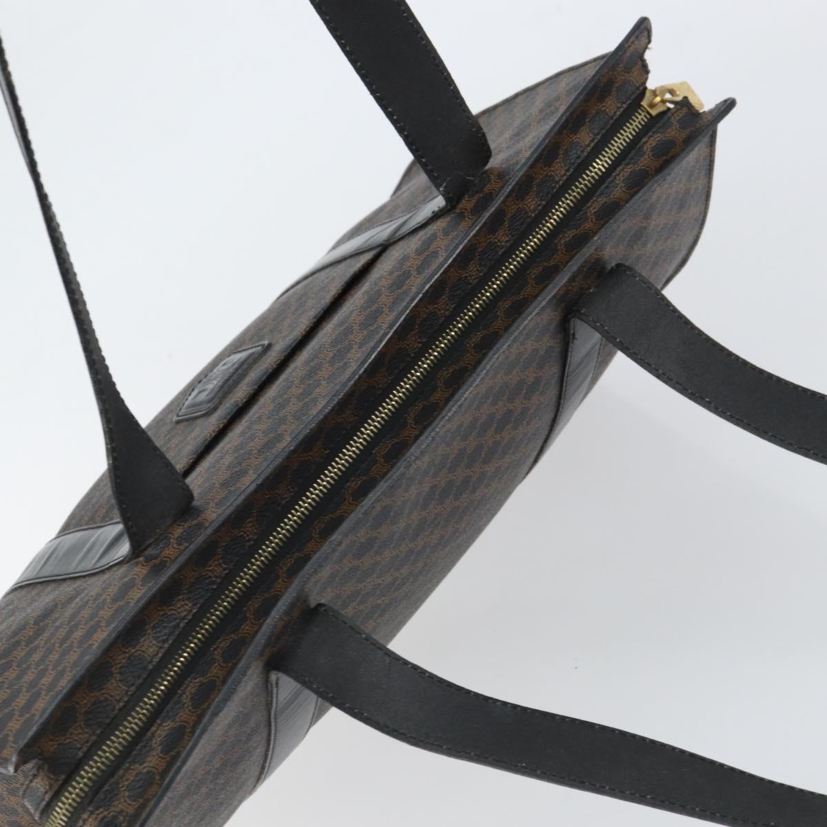 CELINE Macadam Canvas Tote Bag PVC Leather Black Gold Auth 163955