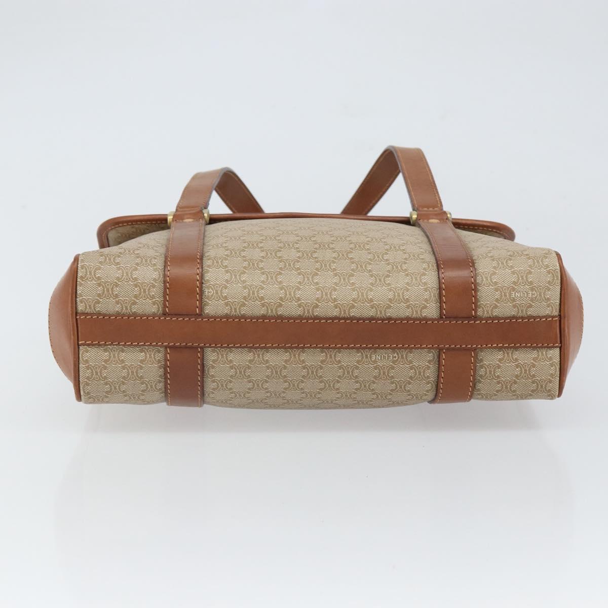 CELINE Macadam Canvas Shoulder Bag PVC Beige Gold Auth 163956