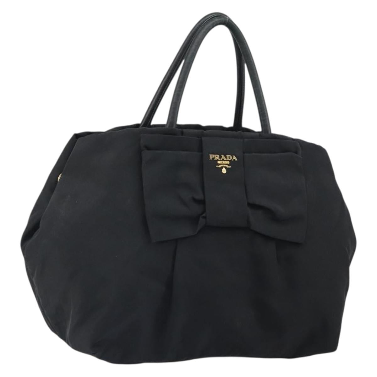 PRADA Hand Bag Nylon Black Gold Auth 163957