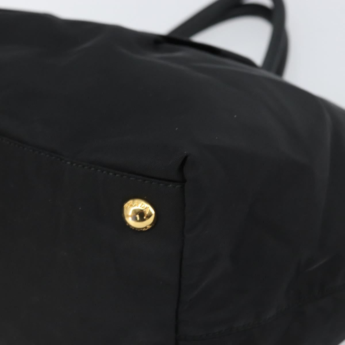 PRADA Hand Bag Nylon Black Gold Auth 163957