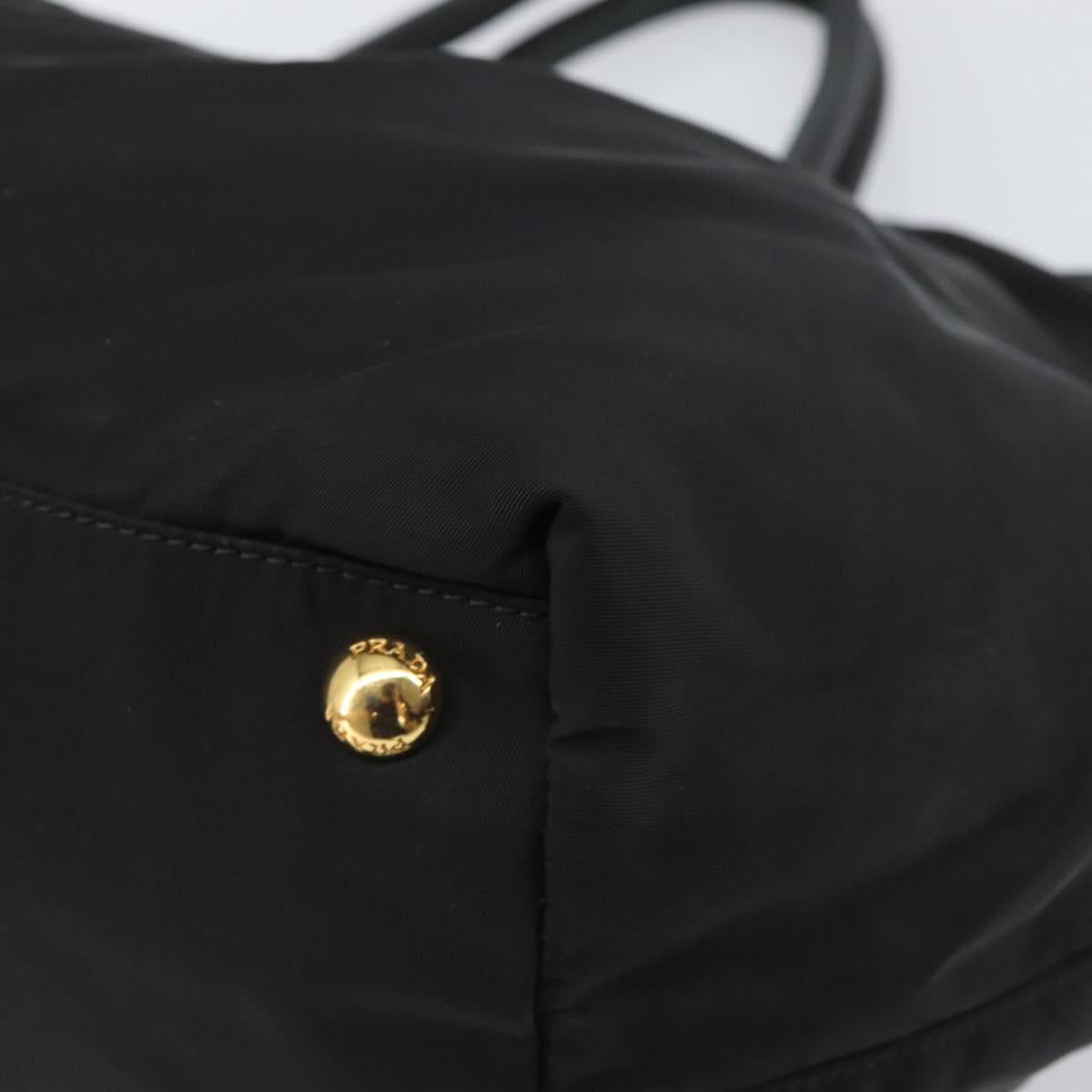 PRADA Hand Bag Nylon Black Gold Auth 163957