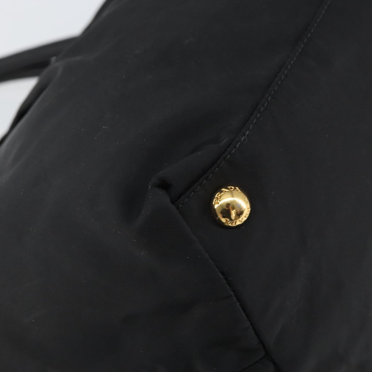 PRADA Hand Bag Nylon Black Gold Auth 163957