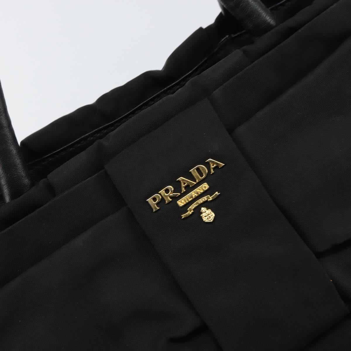 PRADA Hand Bag Nylon Black Gold Auth 163957
