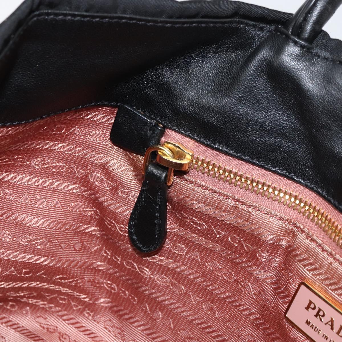 PRADA Hand Bag Nylon Black Gold Auth 163957