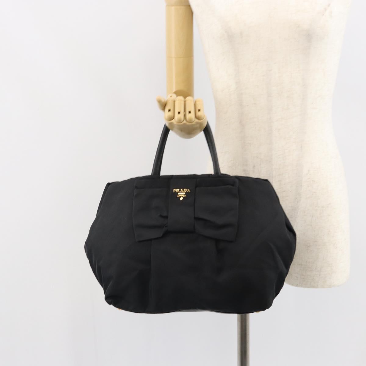 PRADA Hand Bag Nylon Black Gold Auth 163957